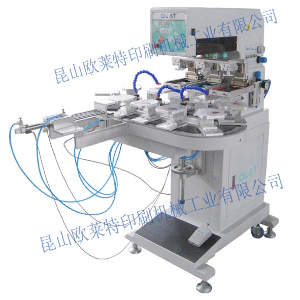 臨沂客戶手套LOGO印刷 歐萊特三色轉(zhuǎn)盤式移印機(jī)